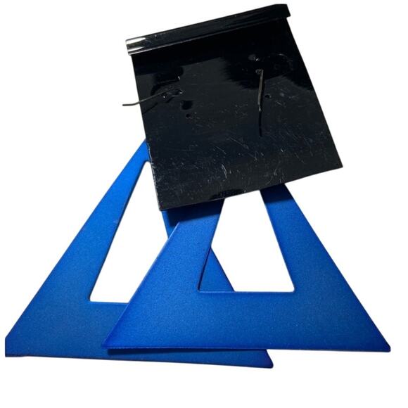 Vintage Oversized Electric-Blue Metal Triangle Shaped Dangle Earrings - Picture 2 of 3